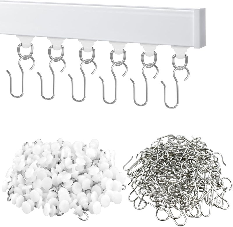 Catuy 200Pcs Curtain Track Gliders Hooks, 100 Pieces Hooks and 100 Pieces Gliders for Ceiling Sliding Curtain Track, Shower Curtain Pulley for Window Shower Curtain Tracks - Image 1